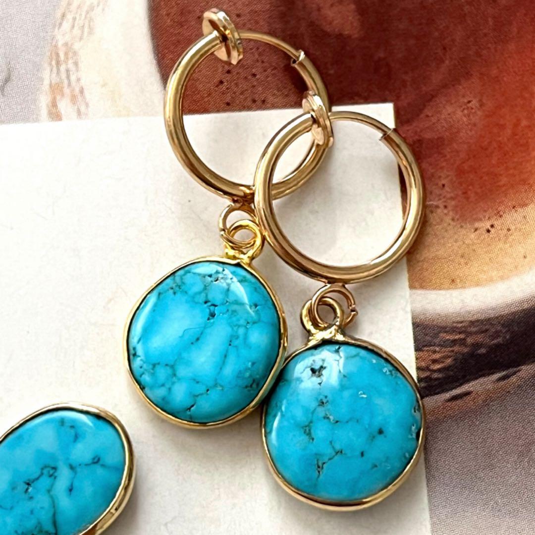 ダンゴ☺︎ 希少石　枠ペルシアンターコイズピアス