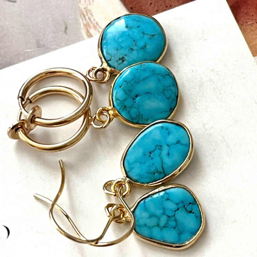 ダンゴ☺︎ 希少石　枠ペルシアンターコイズピアス