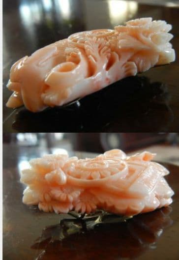 大きなアンティーク本珊瑚の帯留め・6×3.9×1.5cm・50g