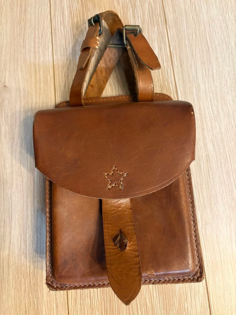 レザー 革製 図嚢 マップケース ウエストバッグ 星マーク ブラウン【レトロ】