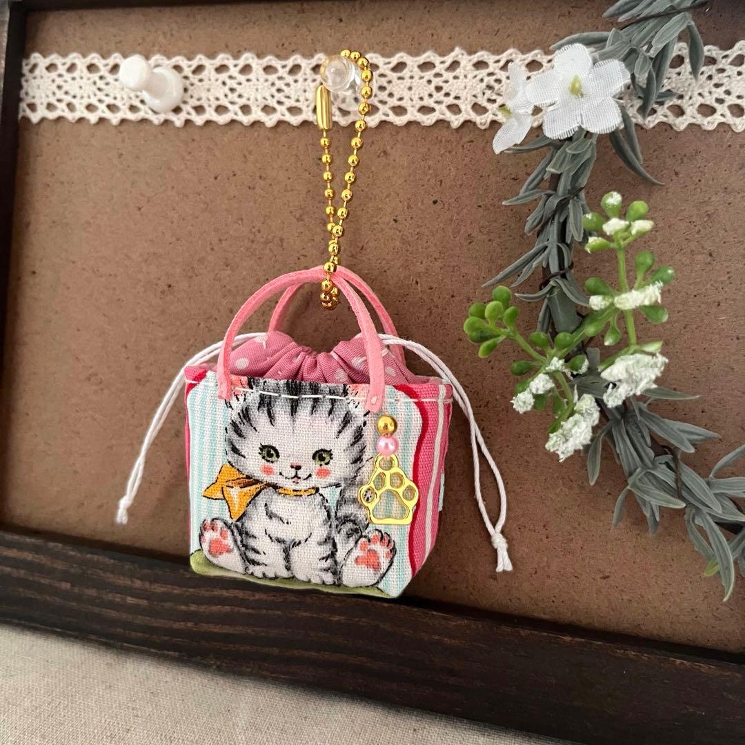 2409-44 ミニチュア巾着トートサシェ 香り袋 パネル ネコちゃん ③