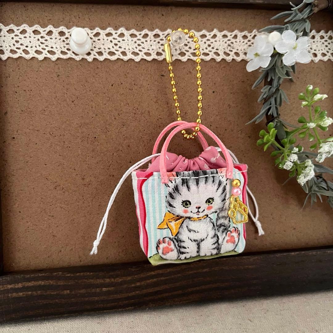 2409-44 ミニチュア巾着トートサシェ 香り袋 パネル ネコちゃん ③