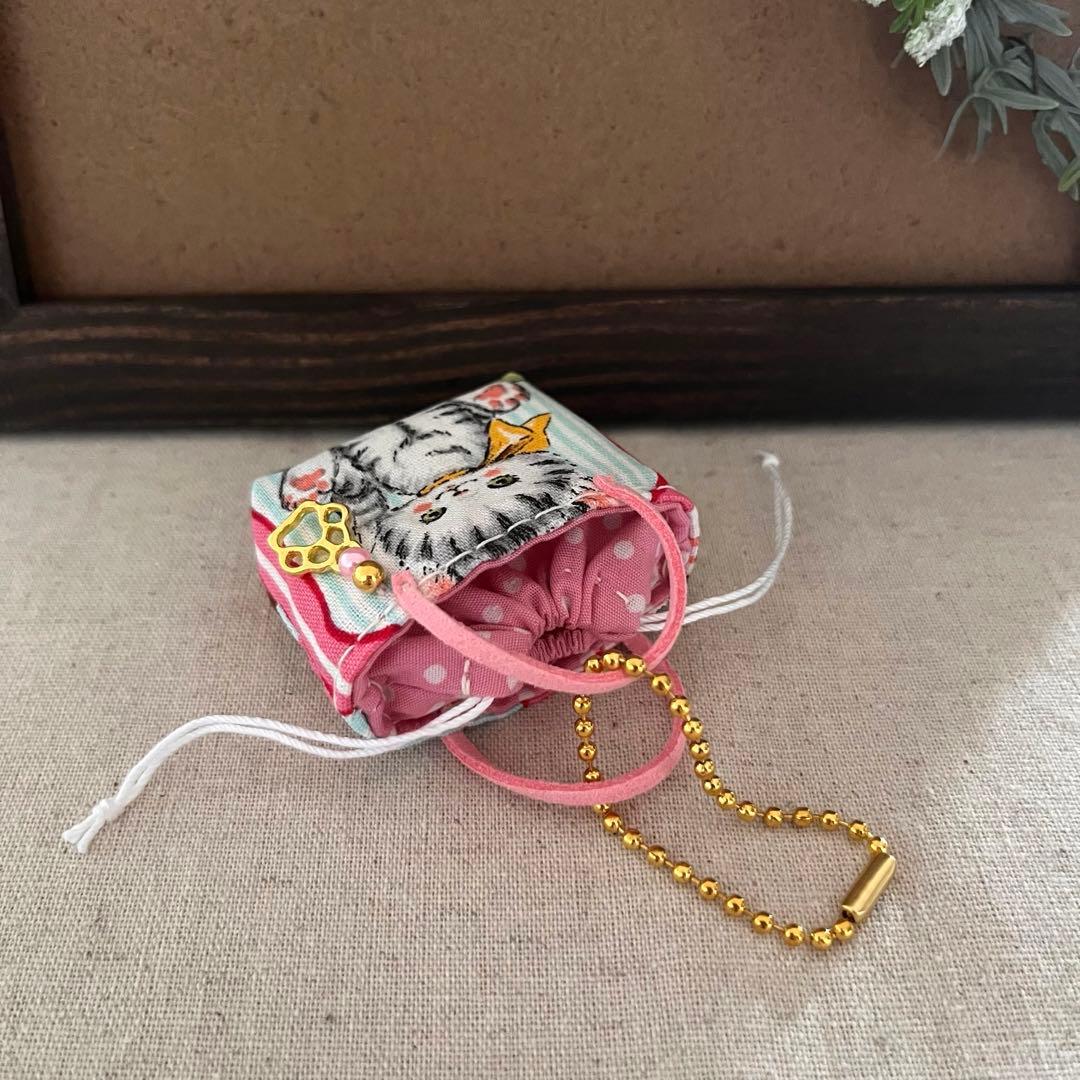 2409-44 ミニチュア巾着トートサシェ 香り袋 パネル ネコちゃん ③