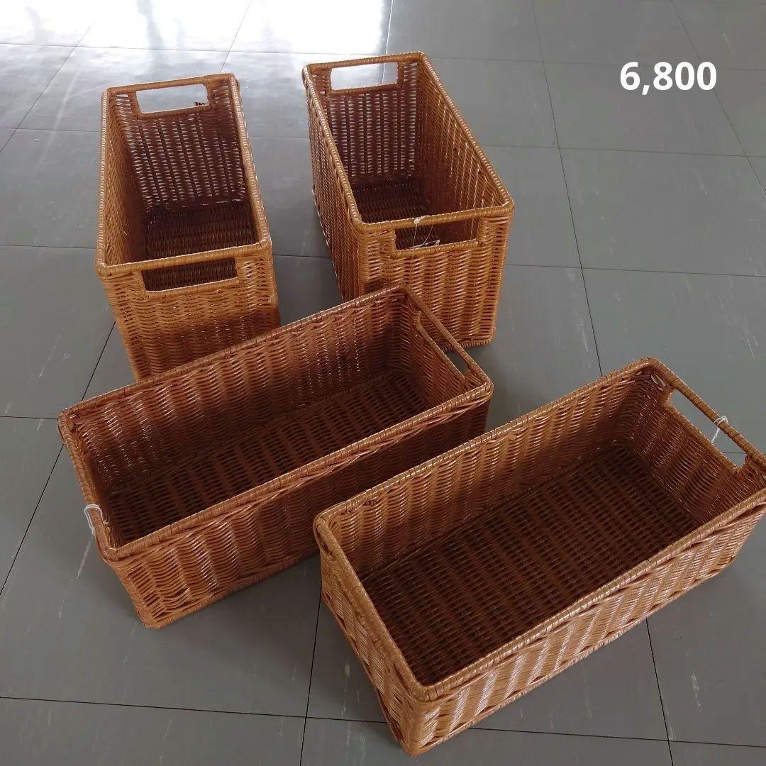 籐製ハンドル付き収納バスケット ⑥
