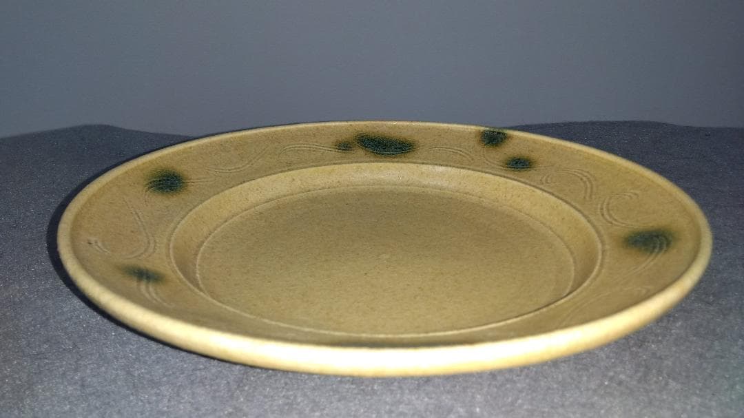 大嶋久興　美濃焼の名工　【子の日窯】　黄瀬戸「油揚げ手」希少美品逸品　大皿