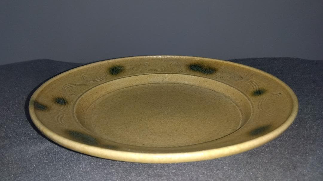 大嶋久興　美濃焼の名工　【子の日窯】　黄瀬戸「油揚げ手」希少美品逸品　大皿