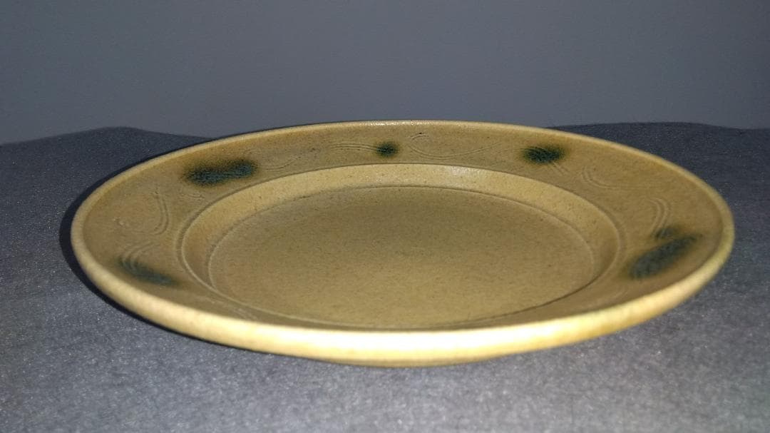 大嶋久興　美濃焼の名工　【子の日窯】　黄瀬戸「油揚げ手」希少美品逸品　大皿