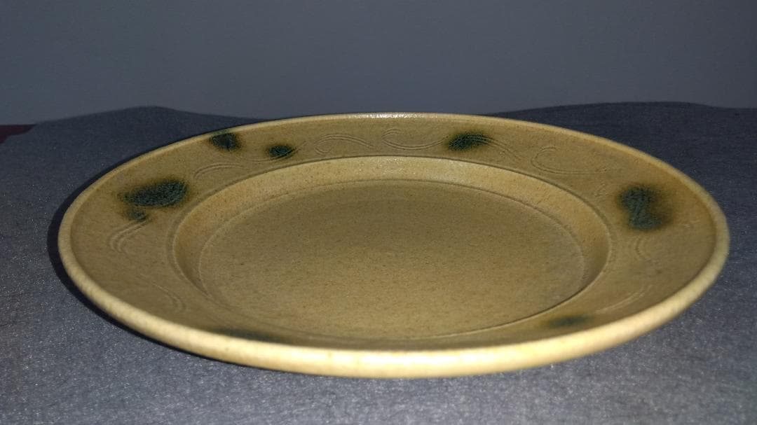 大嶋久興　美濃焼の名工　【子の日窯】　黄瀬戸「油揚げ手」希少美品逸品　大皿