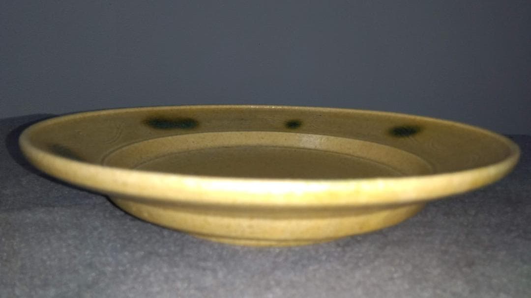 大嶋久興　美濃焼の名工　【子の日窯】　黄瀬戸「油揚げ手」希少美品逸品　大皿