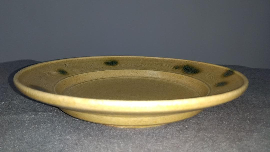 大嶋久興　美濃焼の名工　【子の日窯】　黄瀬戸「油揚げ手」希少美品逸品　大皿