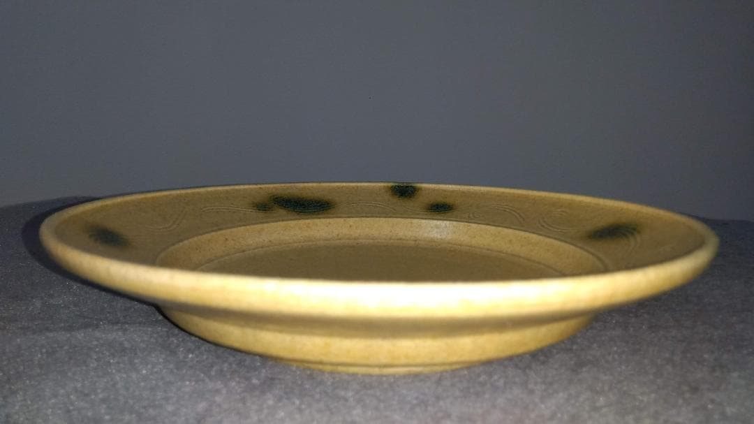 大嶋久興　美濃焼の名工　【子の日窯】　黄瀬戸「油揚げ手」希少美品逸品　大皿