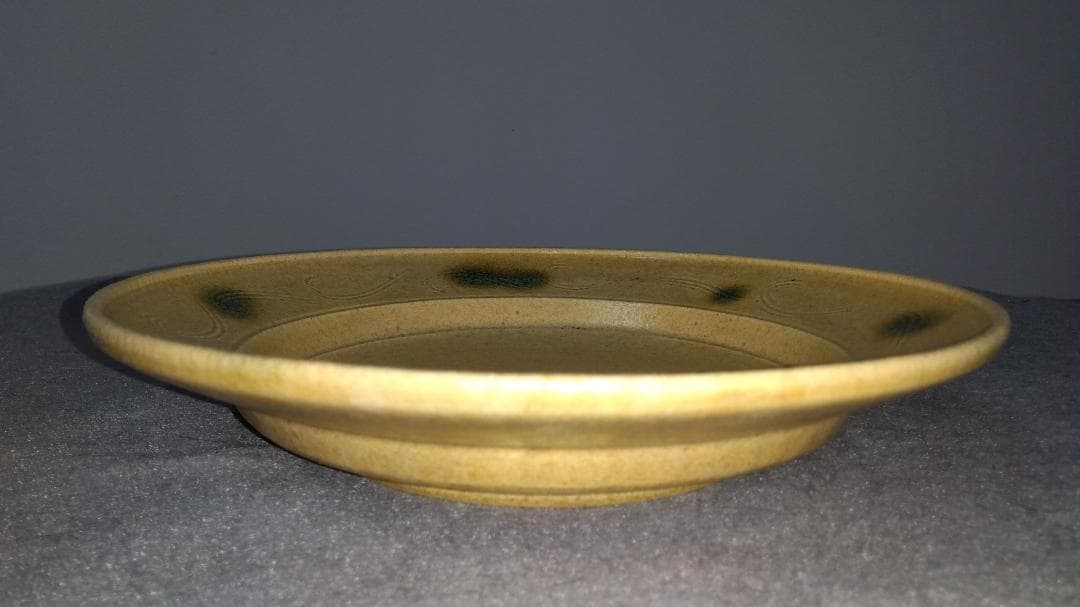 大嶋久興　美濃焼の名工　【子の日窯】　黄瀬戸「油揚げ手」希少美品逸品　大皿