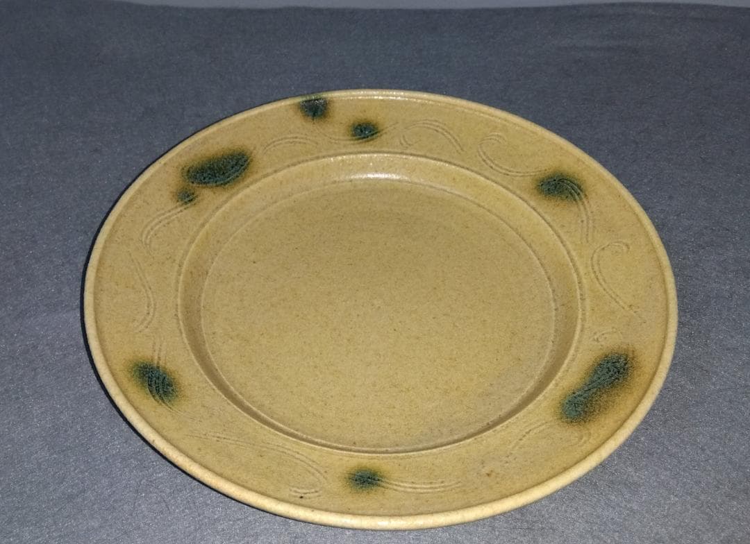 大嶋久興　美濃焼の名工　【子の日窯】　黄瀬戸「油揚げ手」希少美品逸品　大皿