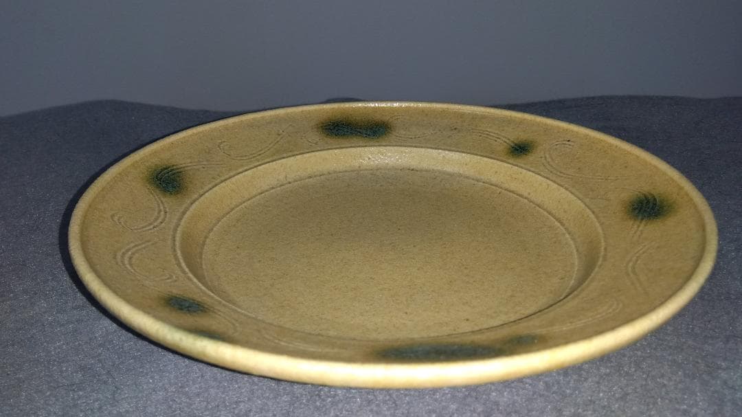 大嶋久興　美濃焼の名工　【子の日窯】　黄瀬戸「油揚げ手」希少美品逸品　大皿