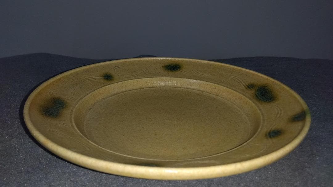 大嶋久興　美濃焼の名工　【子の日窯】　黄瀬戸「油揚げ手」希少美品逸品　大皿