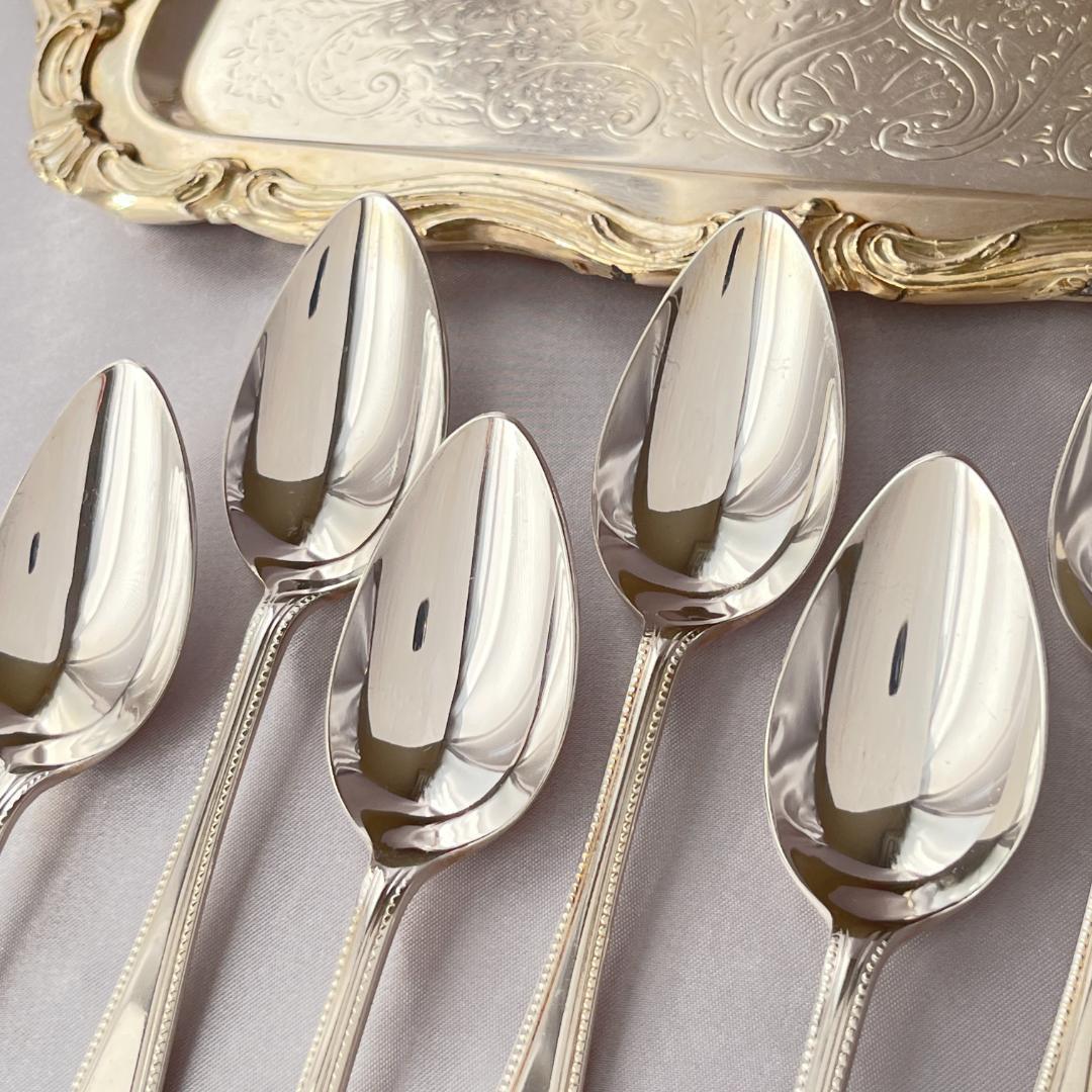 【英国】 パール グレープフルーツスプーン 6本　エレガントな真珠モチーフ