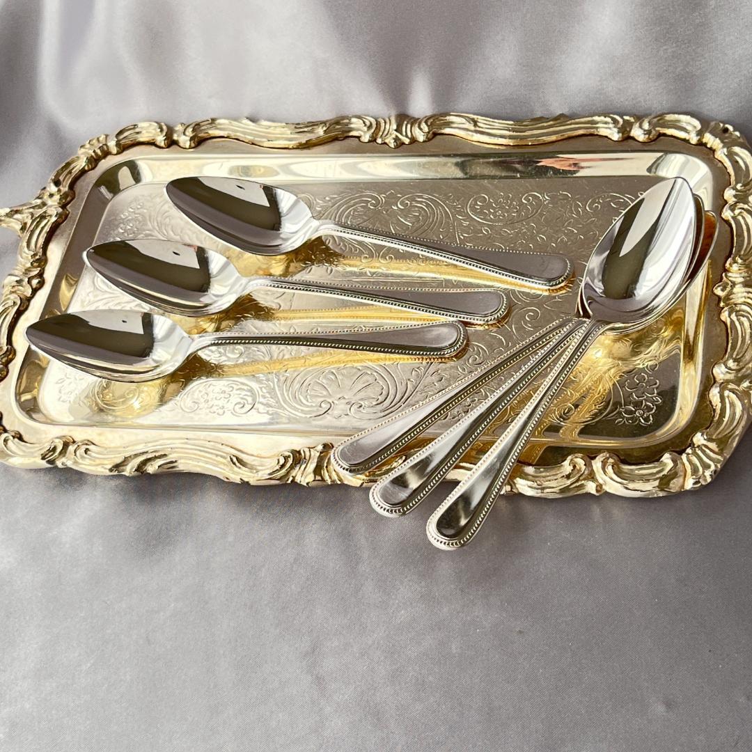 【英国】 パール グレープフルーツスプーン 6本　エレガントな真珠モチーフ