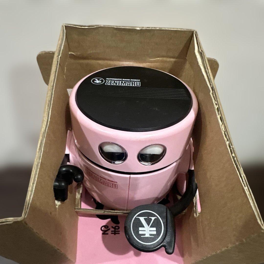新品未使用TOMY 銭丸ぜにまるおもしろバンク自動貯金箱ロボット ピンク