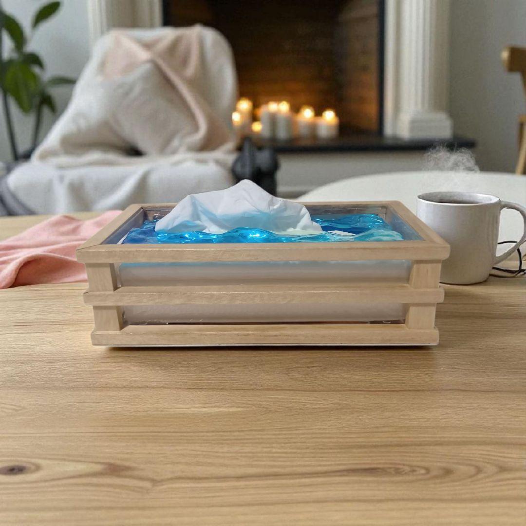 【1221】オーシャンアート　立体波紋　ウッドレジン　ティッシュケース　海雑貨