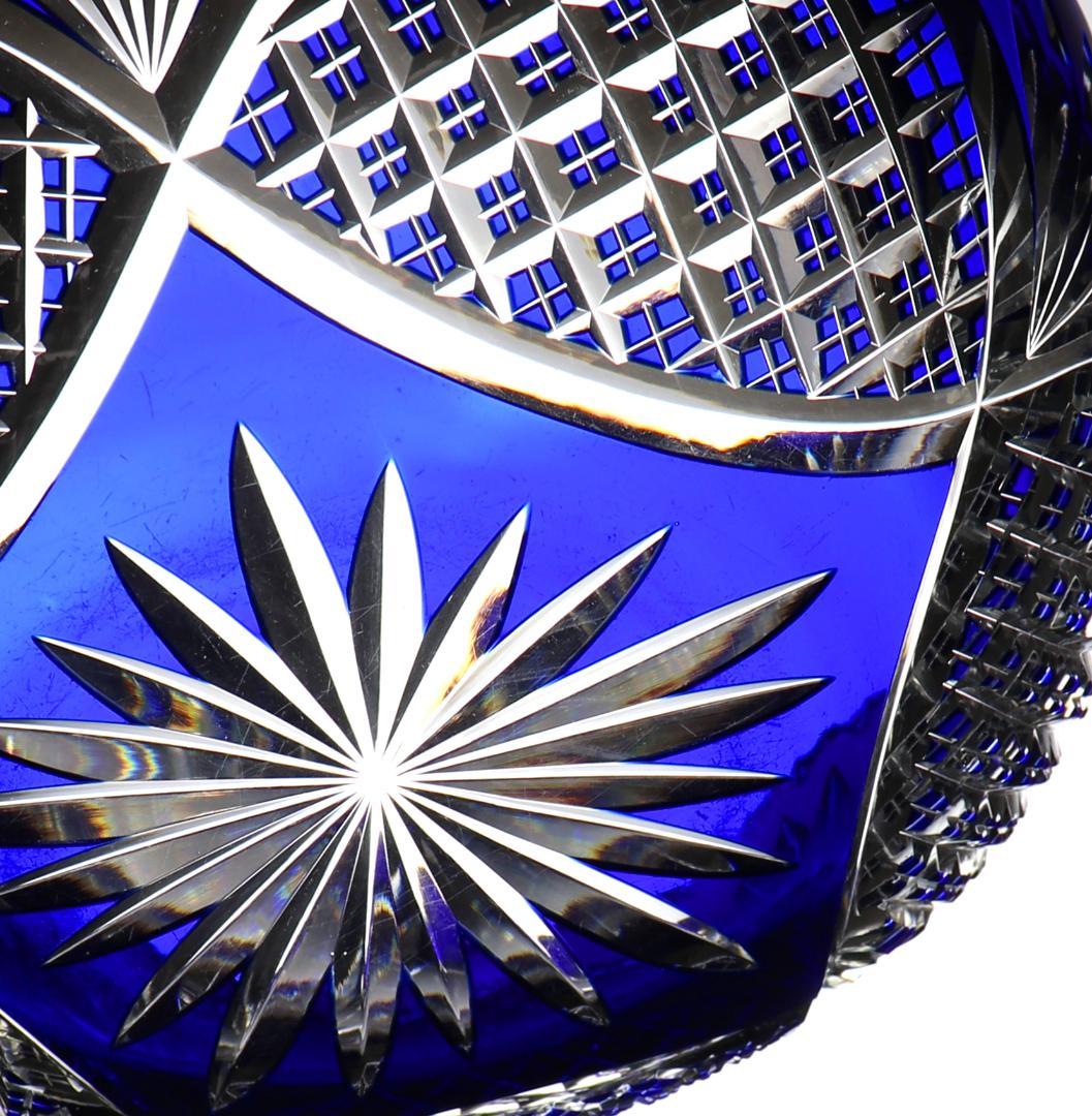 オールド・バカラ 1890年美術館級 大型青色被せ装飾 丸型切子鉢 茶懐石道具