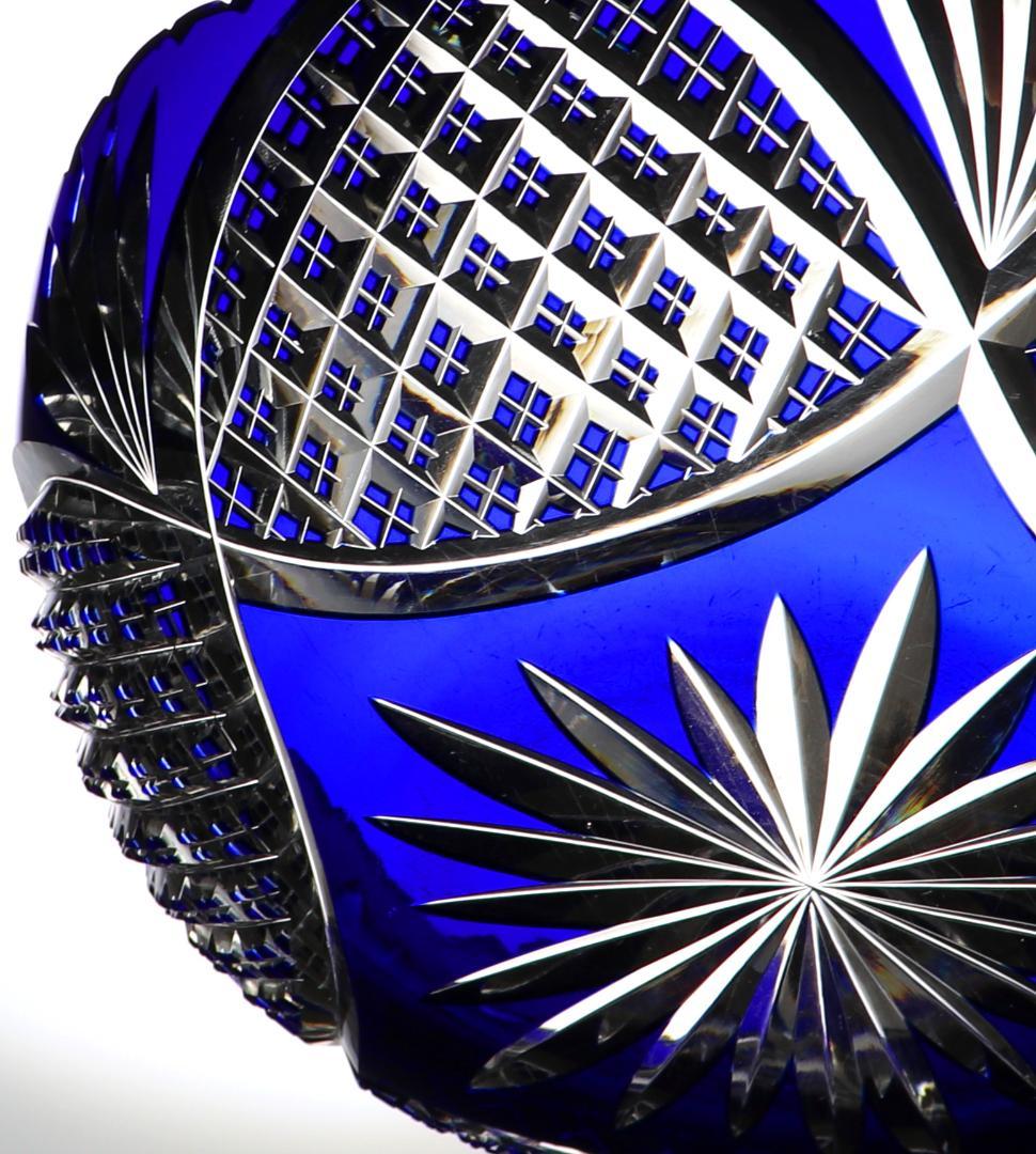 オールド・バカラ 1890年美術館級 大型青色被せ装飾 丸型切子鉢 茶懐石道具