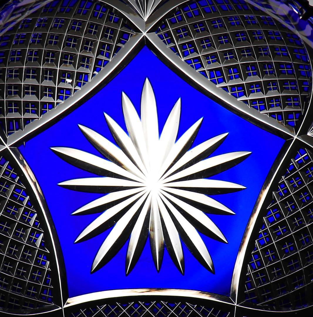 オールド・バカラ 1890年美術館級 大型青色被せ装飾 丸型切子鉢 茶懐石道具