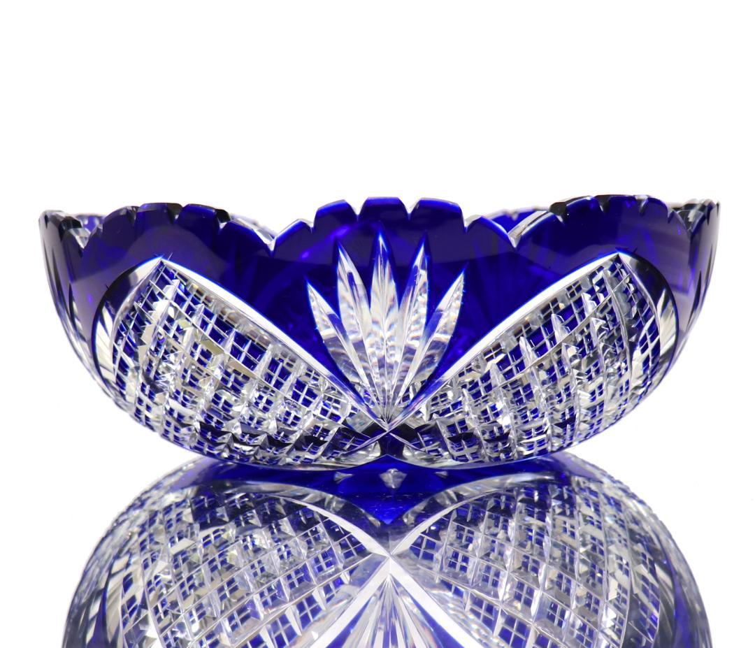 オールド・バカラ 1890年美術館級 大型青色被せ装飾 丸型切子鉢 茶懐石道具