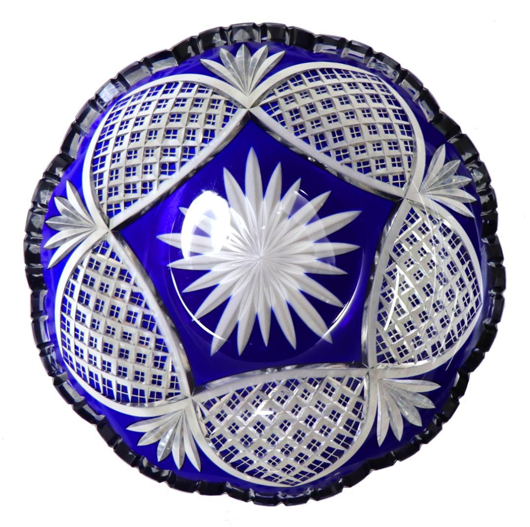 オールド・バカラ 1890年美術館級 大型青色被せ装飾 丸型切子鉢 茶懐石道具