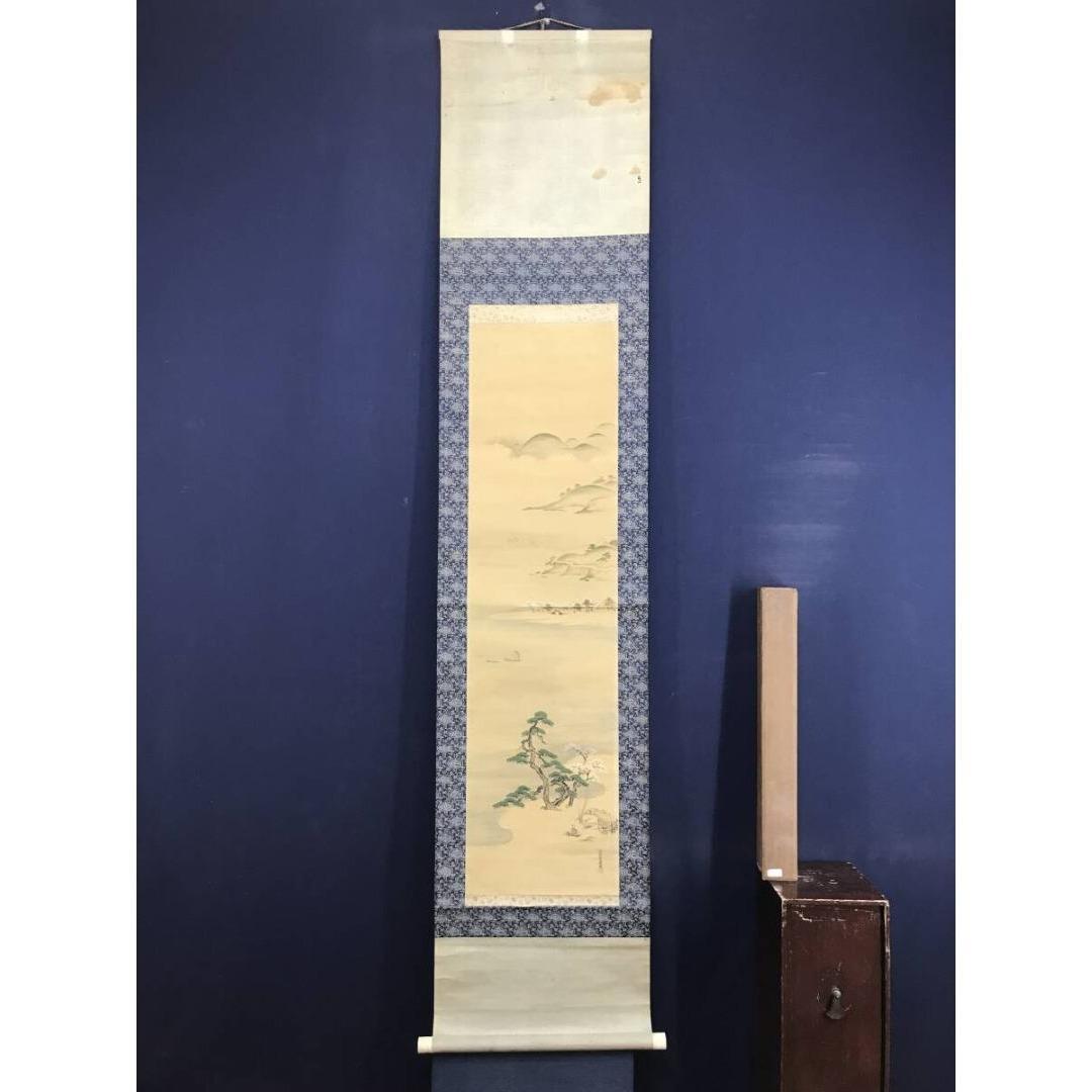 真作/狩野養川院惟信/養巖/春景山水人物図/春/掛軸/名家伝来/AK-992