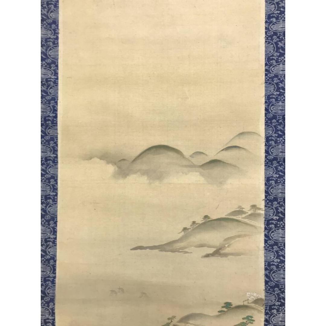 真作/狩野養川院惟信/養巖/春景山水人物図/春/掛軸/名家伝来/AK-992