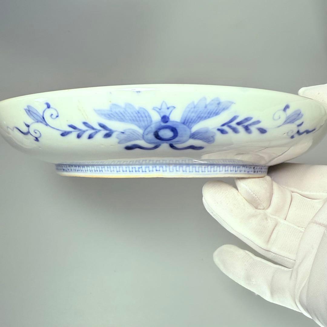 専用出品　明治期　蘭マーク無し「深川製」　赤絵花唐草七寸皿　希少品　深川忠次