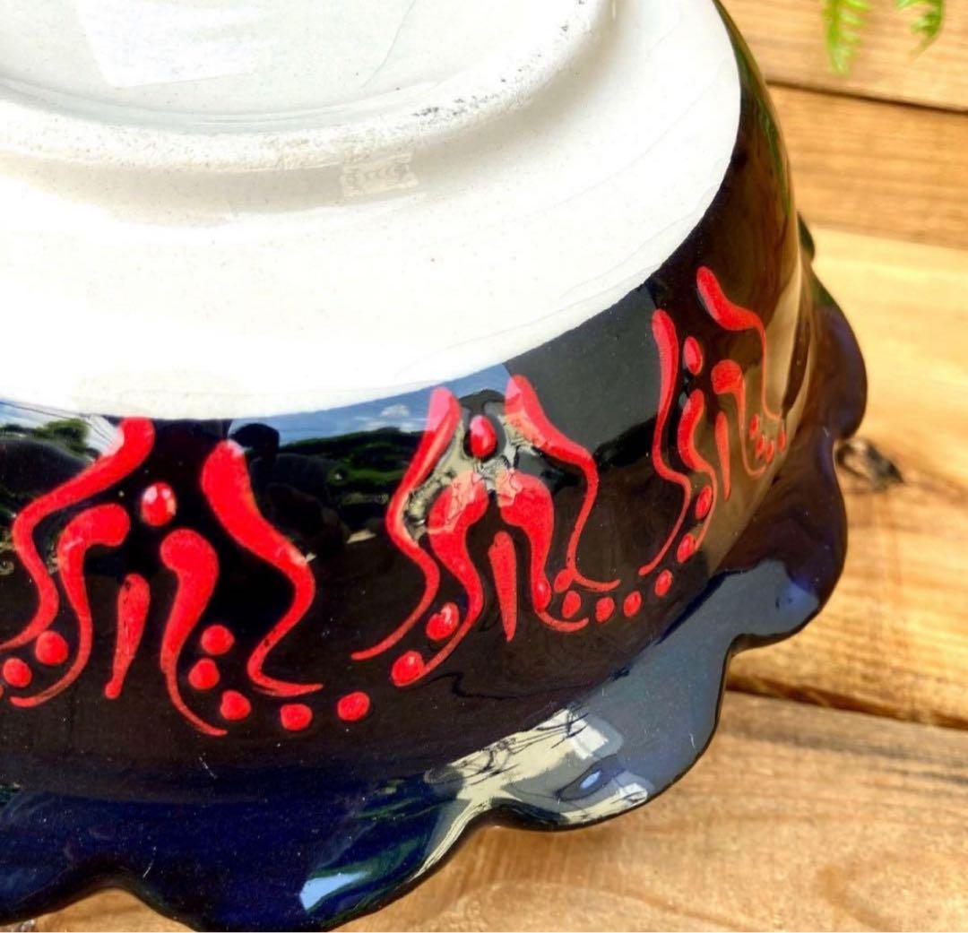 22cm☆新品☆【トルコ】ボウル皿 ＊ブラック＊ キュタフヤ陶器 ＊ハンドメイド