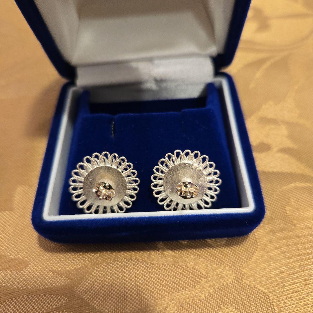 秋田伝統工芸銀線細工　菊ピアス　進藤春雄作
