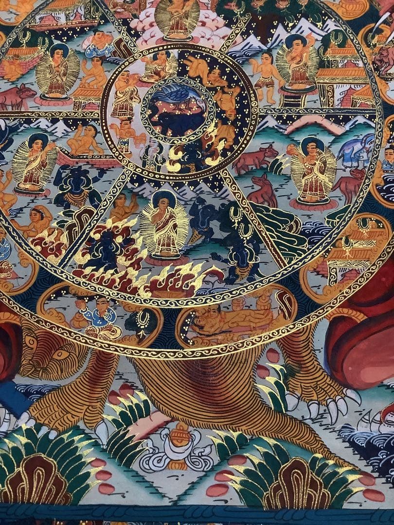 《 チベット密教　新品　1点物 》 手描き　曼荼羅　タンカ　六道輪廻　仏教　a3