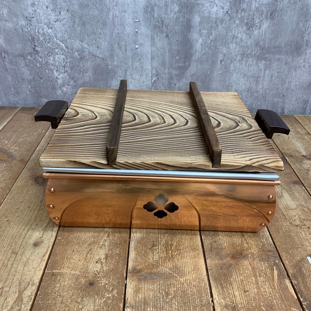 2F 【極美品・フルセット】花のふし里 おでん鍋・湯豆腐セット 銅製 木蓋コンロ