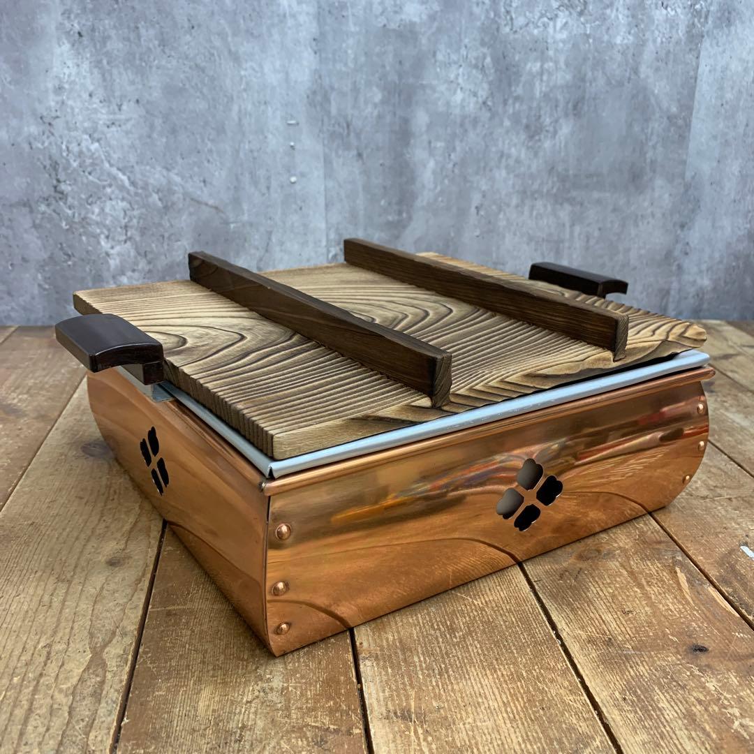 2F 【極美品・フルセット】花のふし里 おでん鍋・湯豆腐セット 銅製 木蓋コンロ