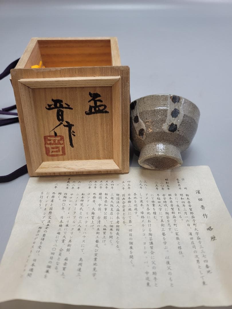 浜田晋作 造 盃 ぐい呑 共箱 点々模様 未使用 DT546