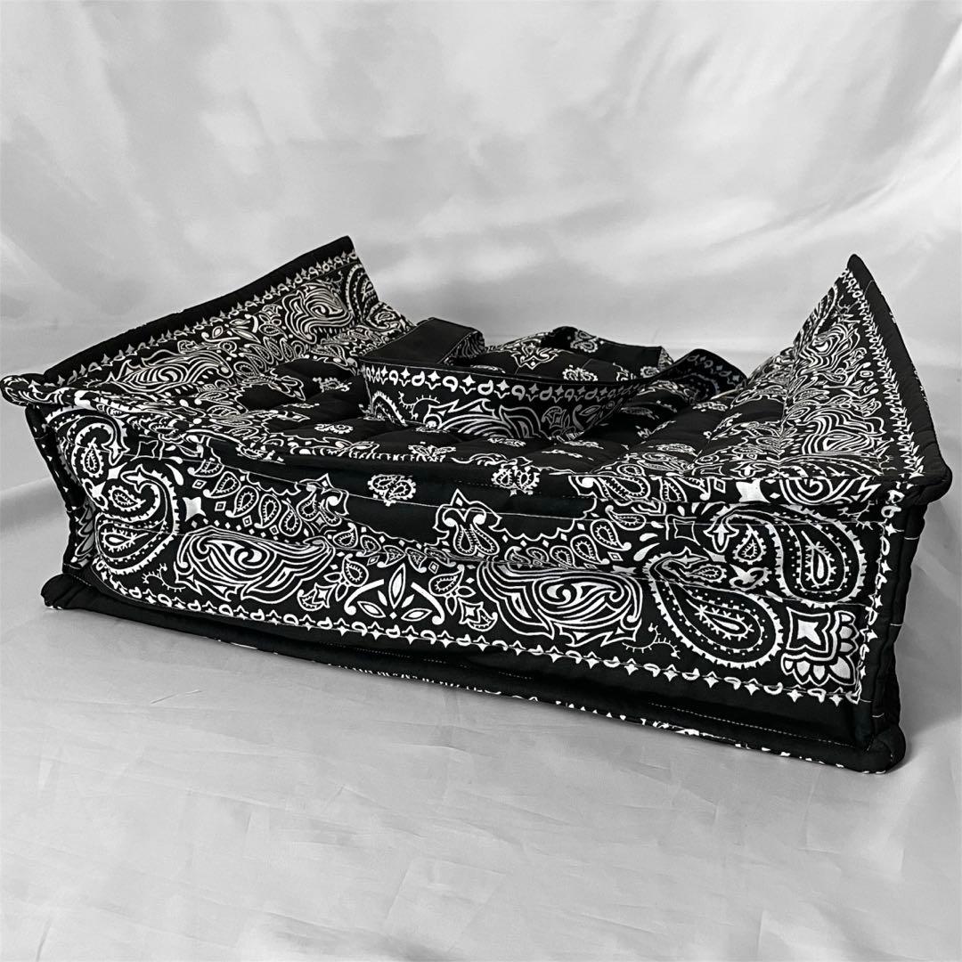 再販⭐︎キルトビッグトート　ブラック　 ペイズリー柄　ダブルハンドル