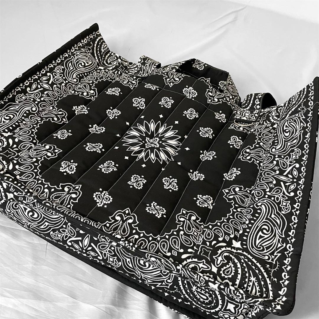 再販⭐︎キルトビッグトート　ブラック　 ペイズリー柄　ダブルハンドル