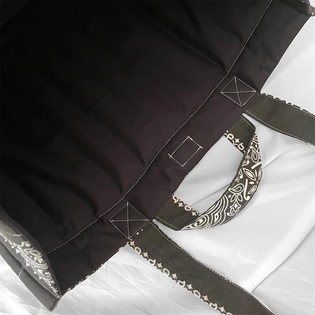 再販⭐︎キルトビッグトート　ブラック　 ペイズリー柄　ダブルハンドル