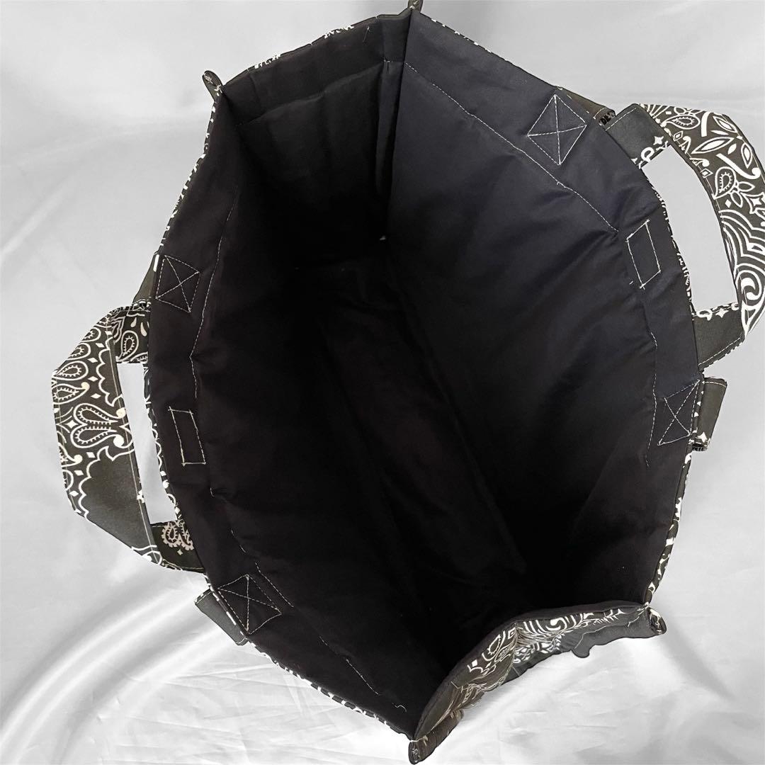 再販⭐︎キルトビッグトート　ブラック　 ペイズリー柄　ダブルハンドル