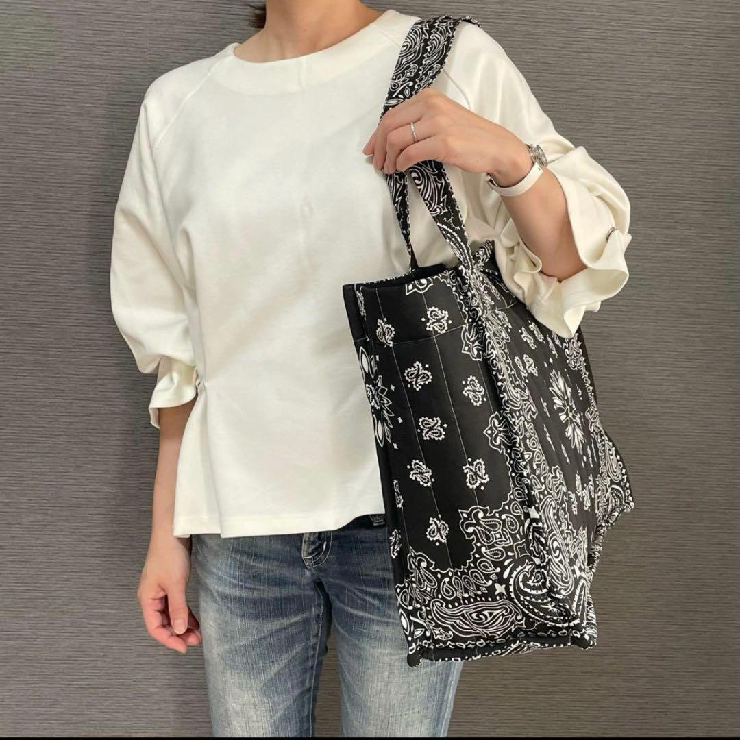 再販⭐︎キルトビッグトート　ブラック　 ペイズリー柄　ダブルハンドル