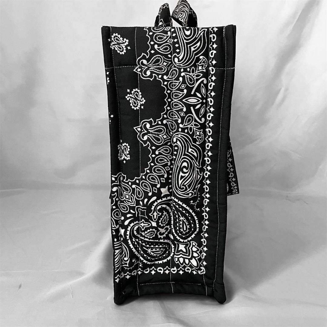 再販⭐︎キルトビッグトート　ブラック　 ペイズリー柄　ダブルハンドル