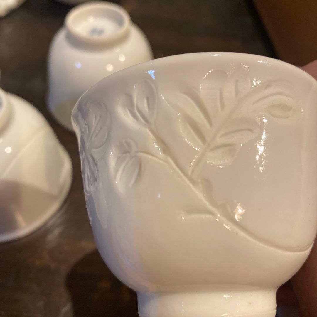 出石焼白磁陰刻花図煎茶器セット