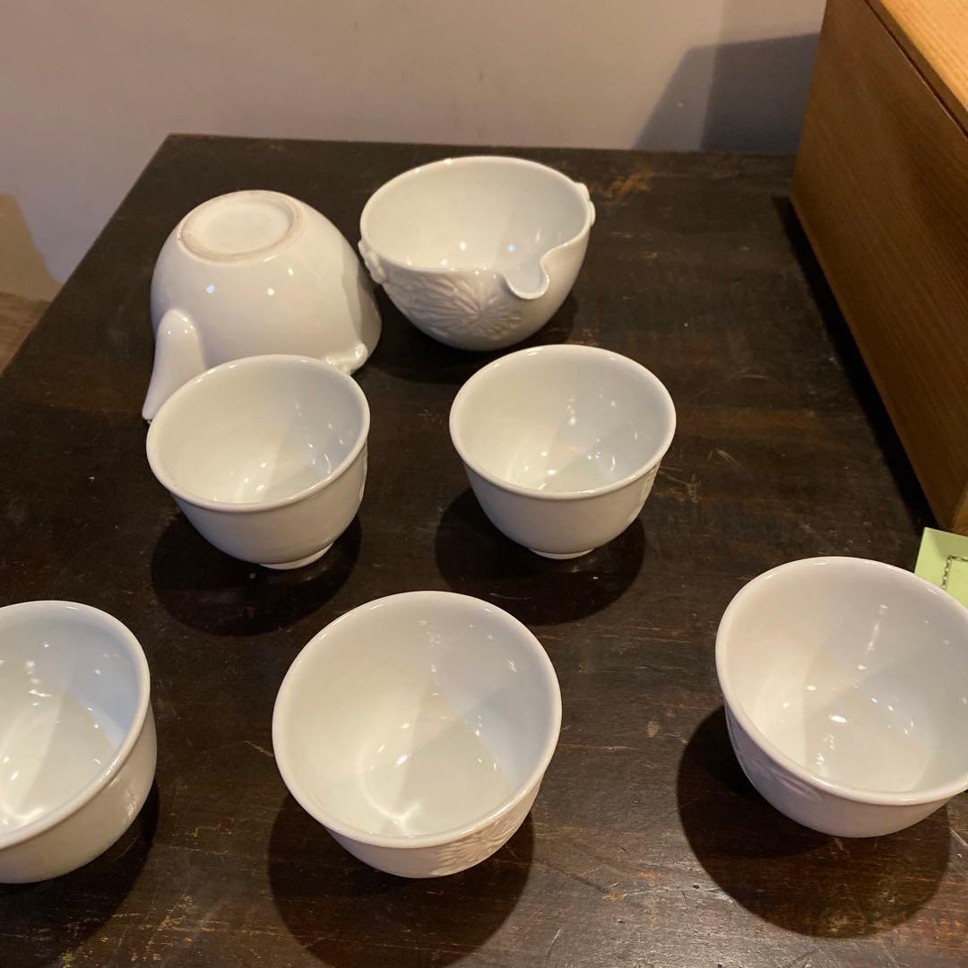 出石焼白磁陰刻花図煎茶器セット