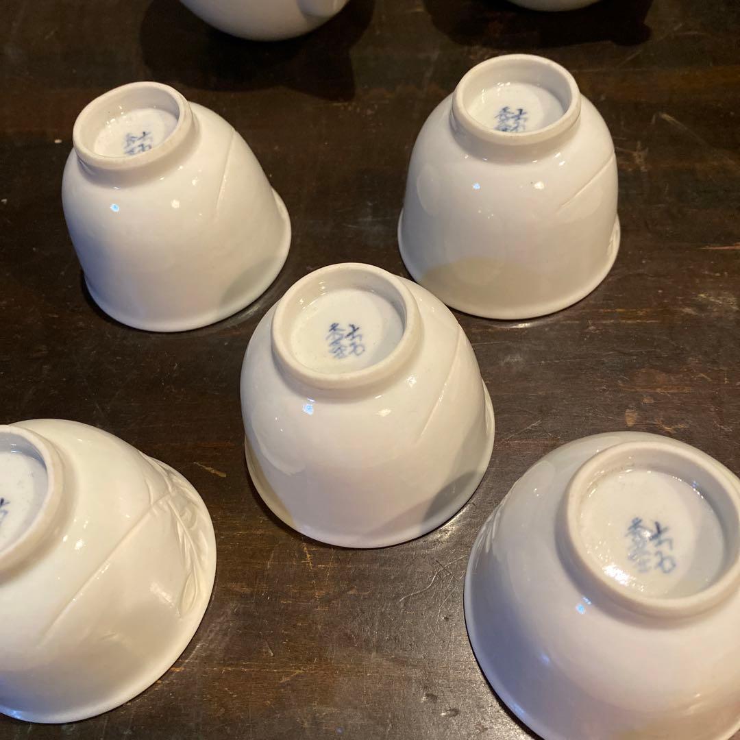 出石焼白磁陰刻花図煎茶器セット