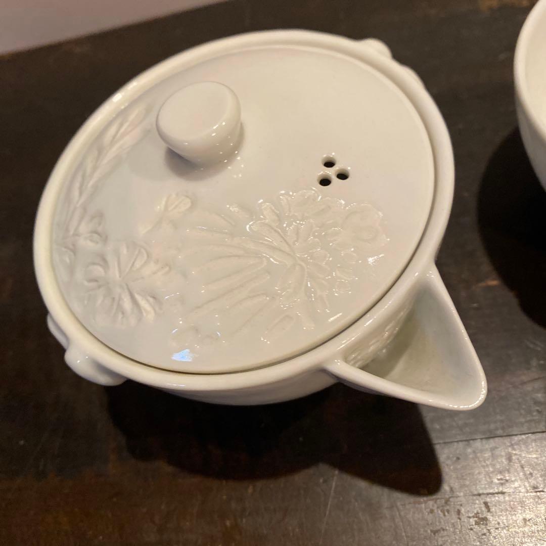 出石焼白磁陰刻花図煎茶器セット
