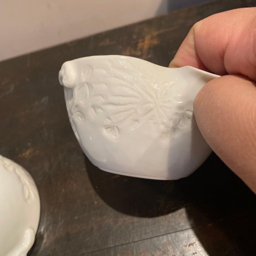 出石焼白磁陰刻花図煎茶器セット