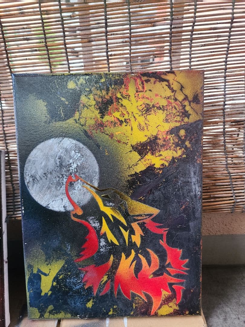 狼のスプレーペイントアート作品