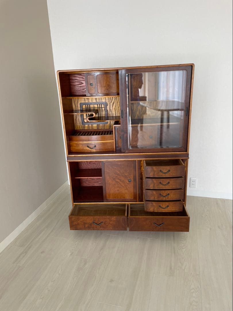 江戸指物　茶箪笥　アンティーク　40年以上前　昭和レトロ　超豪華古水屋